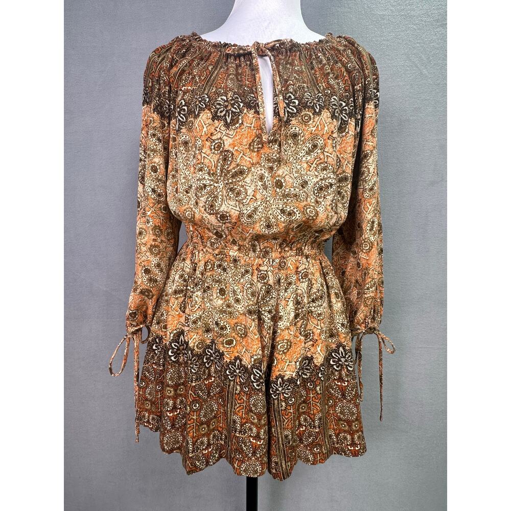 Free People So Divine Boho Floral Off The Shoulder Romper Peasant Sleeve Size XS - Picture 2 of 11